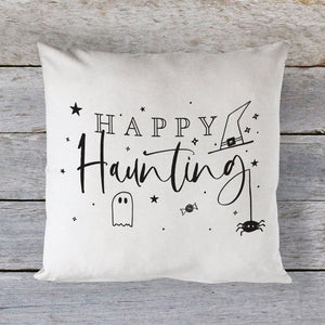 Happy Haunting Cotton Canvas Halloween Pillow Cover
