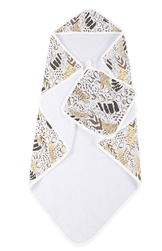 Animal Print Hooded Towel and Washcloth Set