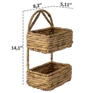 2-Tier Rectangle Wicker Wall Hanging Storage Basket Organizer