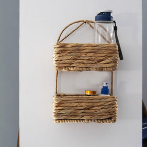2-Tier Rectangle Wicker Wall Hanging Storage Basket Organizer