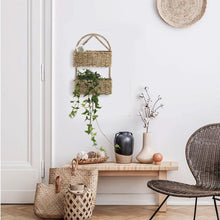 Load image into Gallery viewer, 2-Tier Rectangle Wicker Wall Hanging Storage Basket Organizer