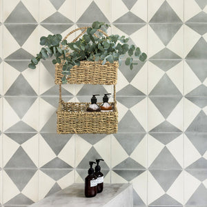 2-Tier Rectangle Wicker Wall Hanging Storage Basket Organizer
