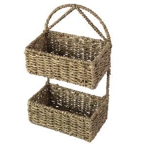2-Tier Rectangle Wicker Wall Hanging Storage Basket Organizer