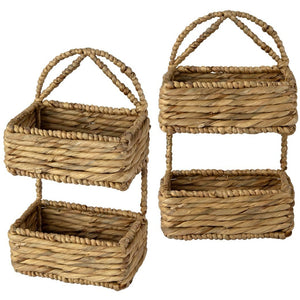 2-Tier Rectangle Wicker Wall Hanging Storage Basket Organizer